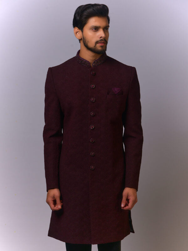 Burgundy Luxe Indo-Western Sherwani with Matching Pocket Square