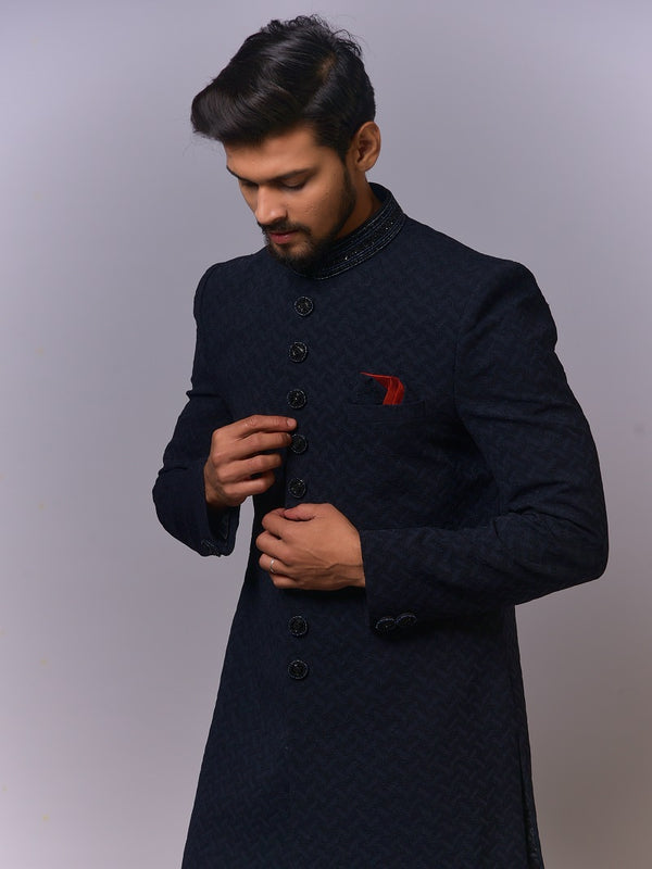 Midnight Blue Chevron Indo-Western