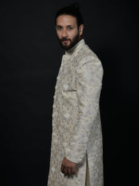 Champagne Floral Embroidered Sherwani with Premium Detailing view 2