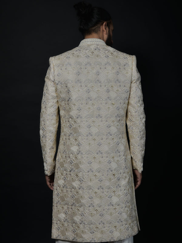 Champagne Floral Embroidered Sherwani with Premium Detailing