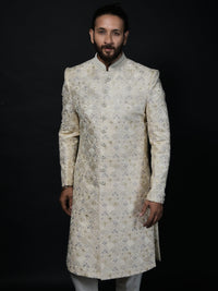 Champagne Floral Embroidered Sherwani with Premium Detailing view 4