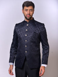 Navy Blue Jacquard Buttoned Bandh Gala view 3