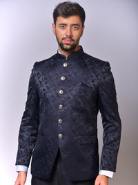 Navy Blue Jacquard Buttoned Bandh Gala view 2