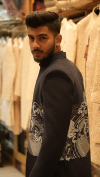 CLASSIC BLUE INDO-WESTERN WITH SILVER WAVE EMBROIDERY view 2