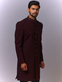 Burgundy Luxe Indo-Western Sherwani with Matching Pocket Square view 3