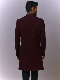 Burgundy Luxe Indo-Western Sherwani with Matching Pocket Square view 4