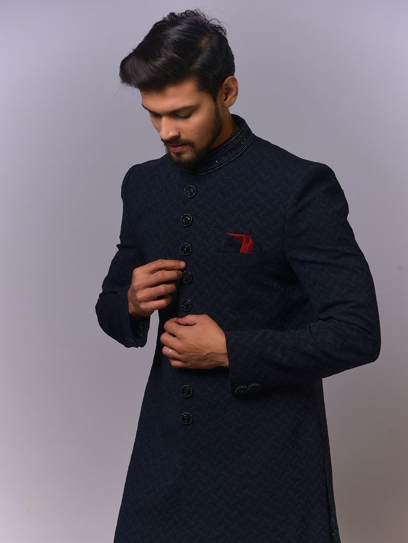 Midnight Blue Chevron Indo-Western