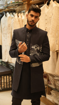 CLASSIC BLUE INDO-WESTERN WITH SILVER WAVE EMBROIDERY view 3