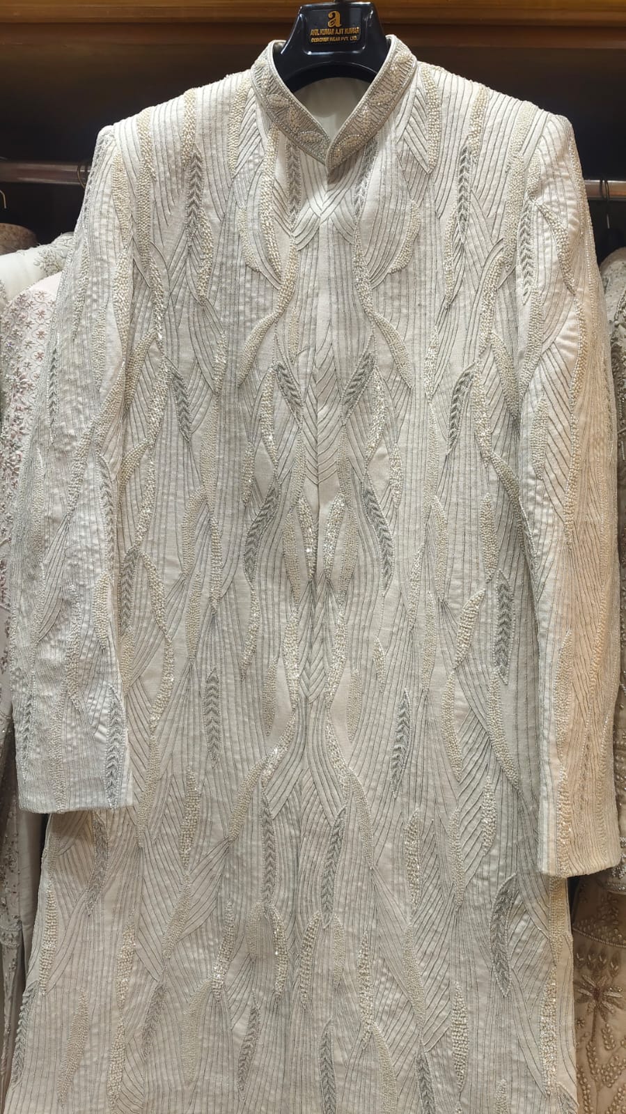 Ivory Art Deco Geometric Embroidered Sherwani
