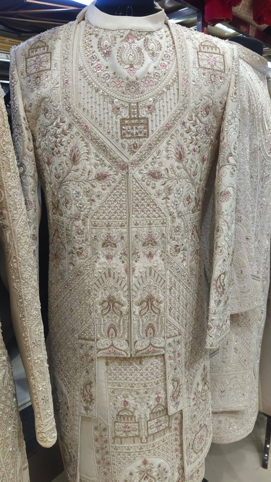 Ivory Blush Heritage Panelled Embroidered Sherwani