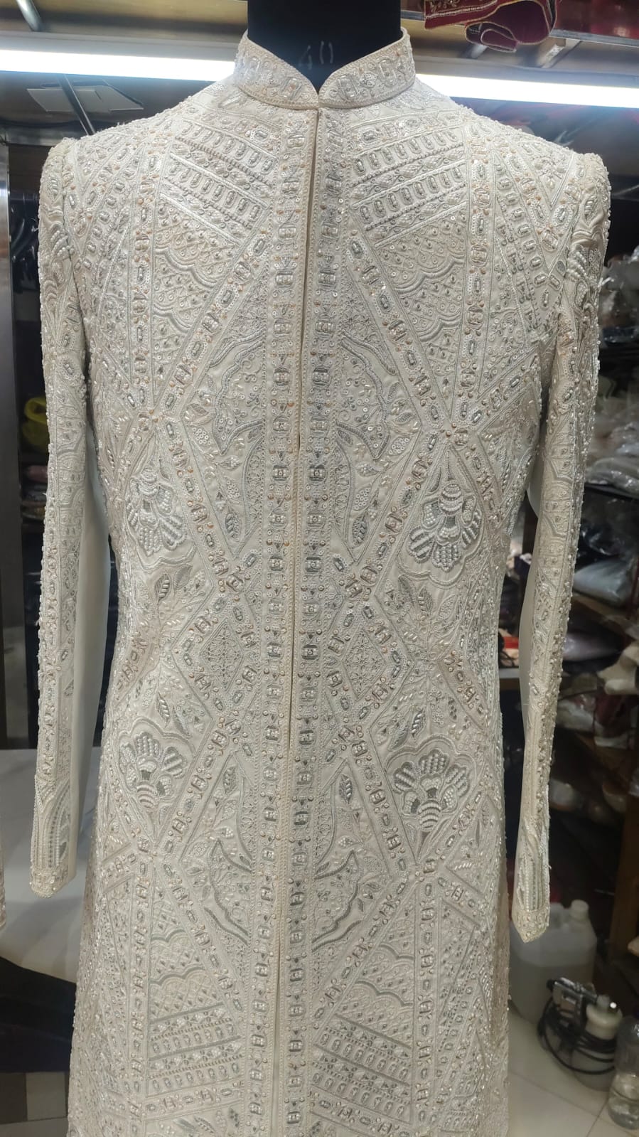 Ivory Geometric Heritage Embroidered Sherwani