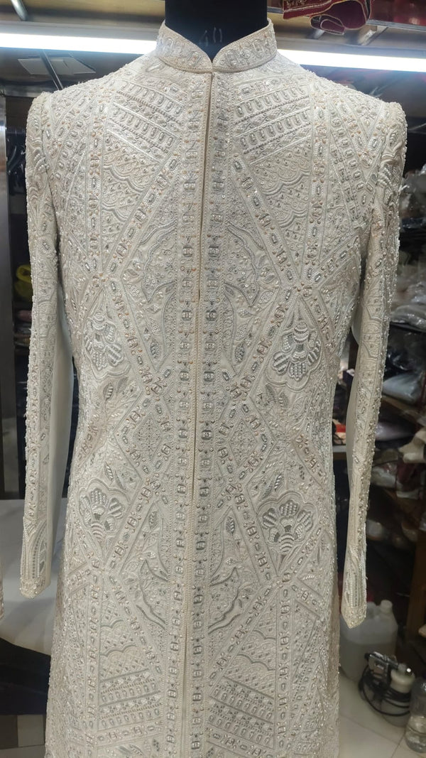 Ivory Geometric Heritage Embroidered Sherwani