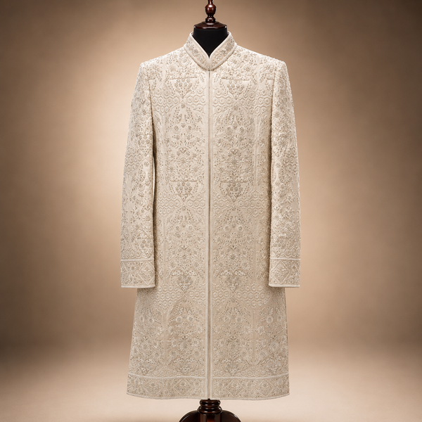 Ivory Mughal Heirloom Embroidered Sherwani
