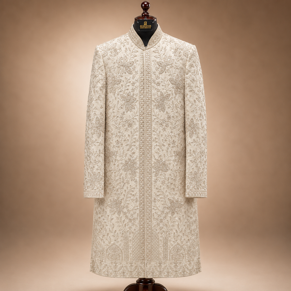 Ivory Noor Mahal Floral Embroidered Sherwani
