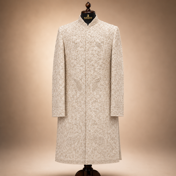 Ivory Raj Mahal Wildlife Embroidered Sherwani