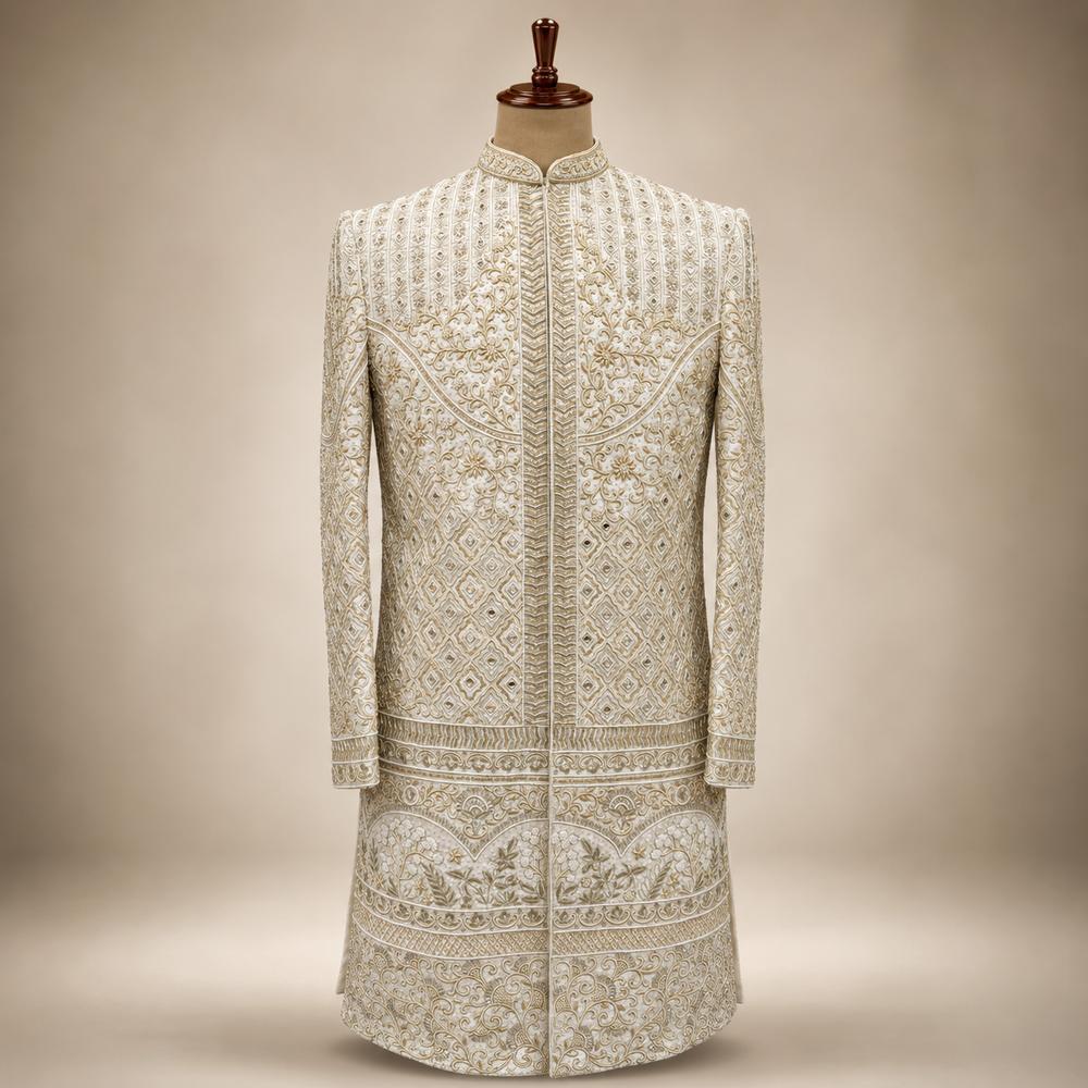 Ivory Regal Mirror Embroidered Sherwani