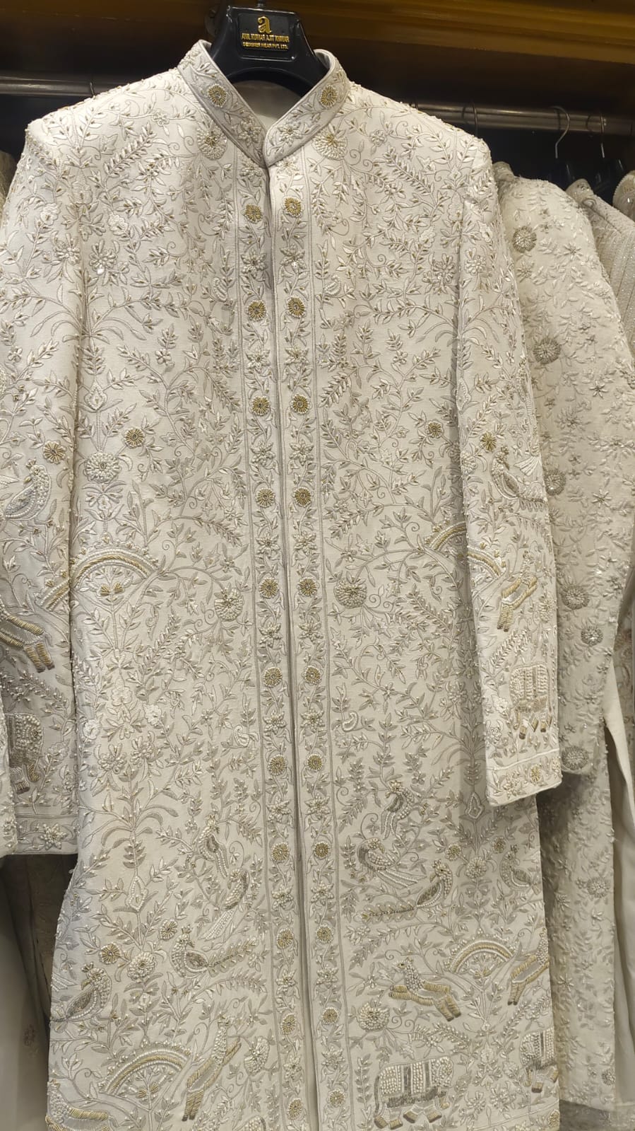 Ivory Regal Peacock Garden Embroidered Sherwani