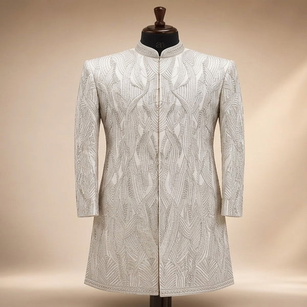 Ivory Art Deco Geometric Embroidered Sherwani