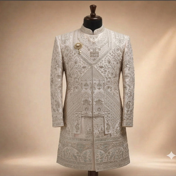 Ivory Blush Heritage Panelled Embroidered Sherwani