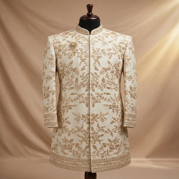 Ivory Floral Heritage Embroidered Sherwani