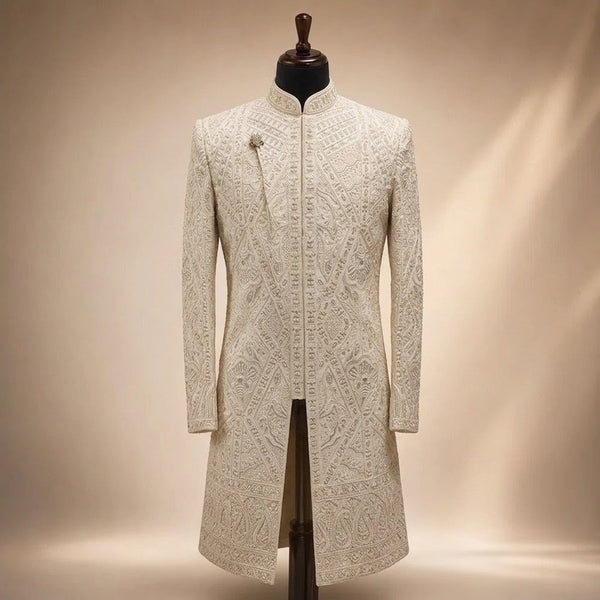 Ivory Geometric Heritage Embroidered Sherwani