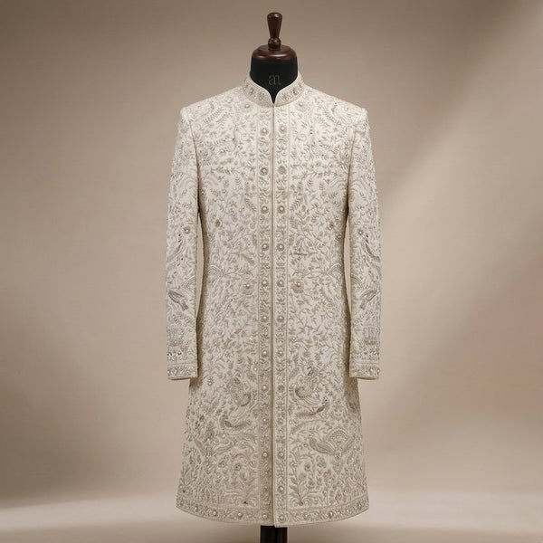 Ivory Regal Peacock Garden Embroidered Sherwani