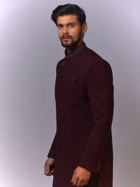 Burgundy Luxe Indo-Western Sherwani with Matching Pocket Square view 2