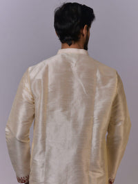 Beige Silk Kurta-Pajama with Maroon Embroidered Detailing view 4