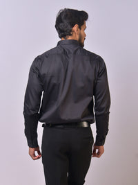 Black Shirt with White Floral and Red Accent Embroidery view 4