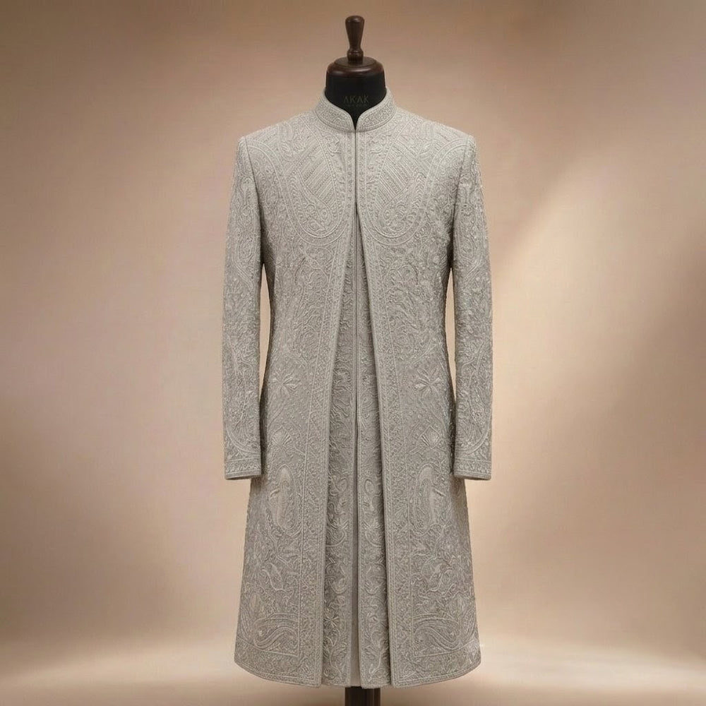 Silver Sage Heritage Embroidered Sherwani