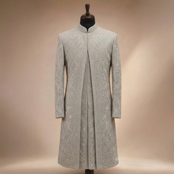 Silver Sage Heritage Embroidered Sherwani