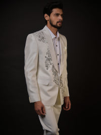 Ivory Embroidered Tuxedo with Contemporary Floral Detailing view 2