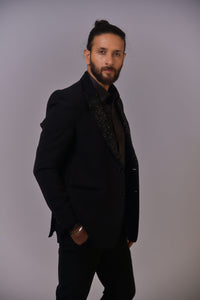 Classic Black Tuxedo with Textured Satin Lapel view 3