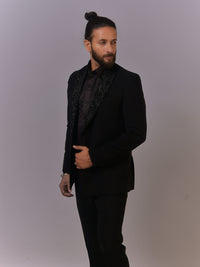Classic Black Tuxedo with Textured Satin Lapel view 2