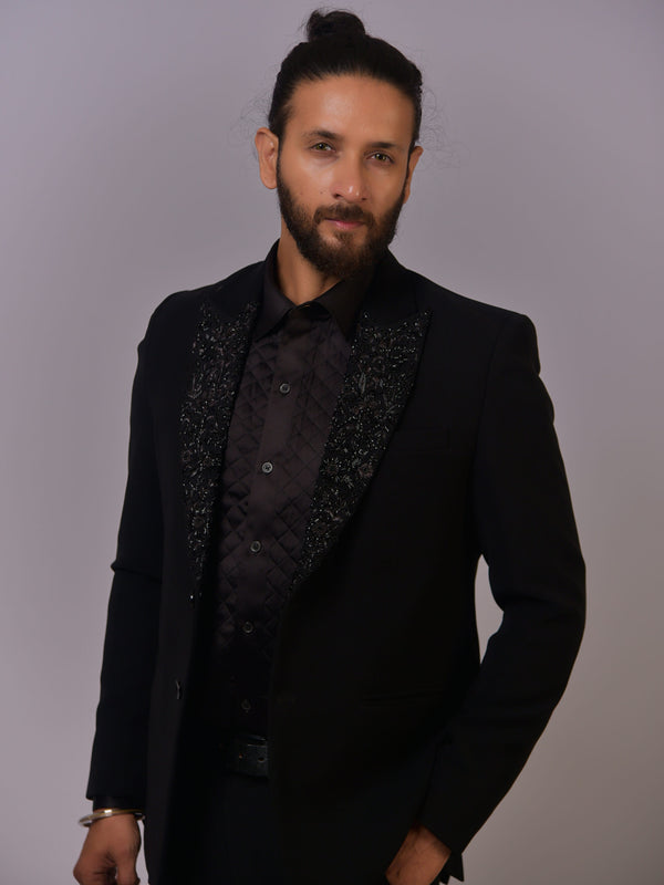 Classic Black Tuxedo with Textured Satin Lapel