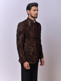 Maroon Paisley Velvet Bandh Gala view 2