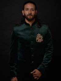 Emerald Velvet Elephant Crest Bandh Gala view 1