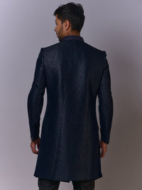 Asymmetrical Charcoal Panelled Sherwani view 3