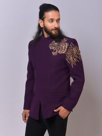 Royal Purple Tiger Motif Bandh Gala view 2