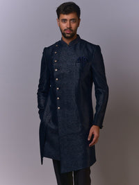 Asymmetrical Charcoal Panelled Sherwani view 4