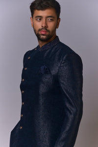 Asymmetrical Charcoal Panelled Sherwani view 2